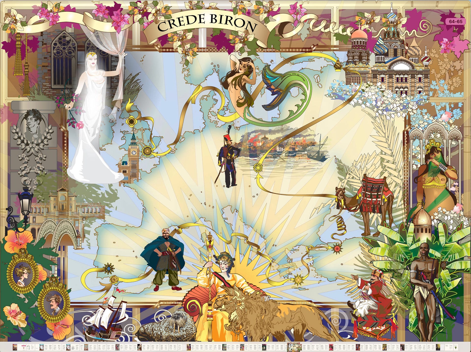 Centre-spread of the E-book showing a map of the adventures of Byron's Don Juan